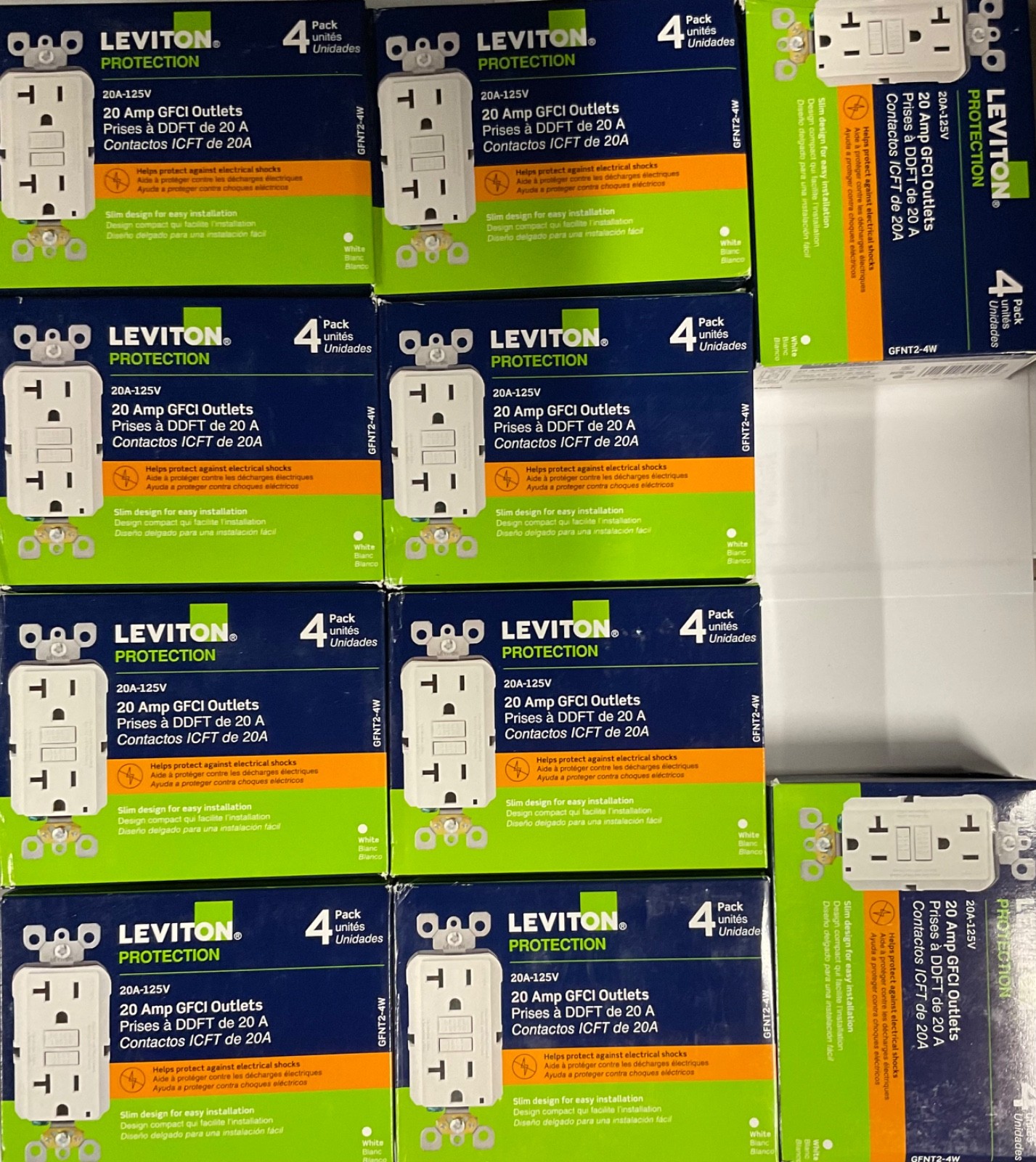 40PCS LEVITON GFNT2-4W 20A GFCI OUTLET WH NEW (these are not tamper resistant)