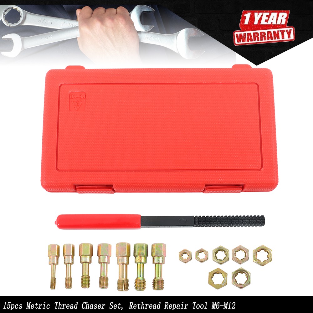 15pcs Metric Thread Chaser Set, Rethread Repair Tool M6-M12, Thread Restorer Kit