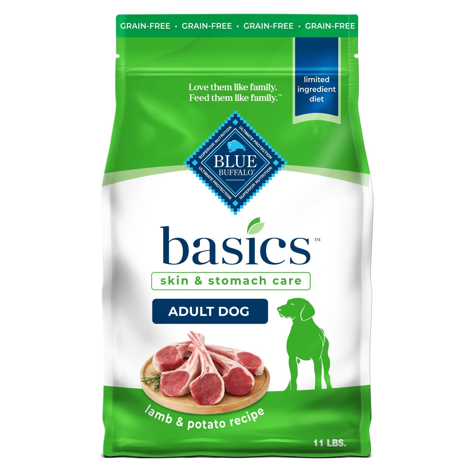 Blue Buffalo Basics Grain-Free Lamb Adult Dry Dog Food - Skin & Stomach Care 11-