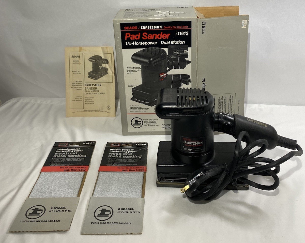Vintage Sears Craftsman 1/5 Hp Pad Sander Dual Motion 911612 Time Capsule Extras