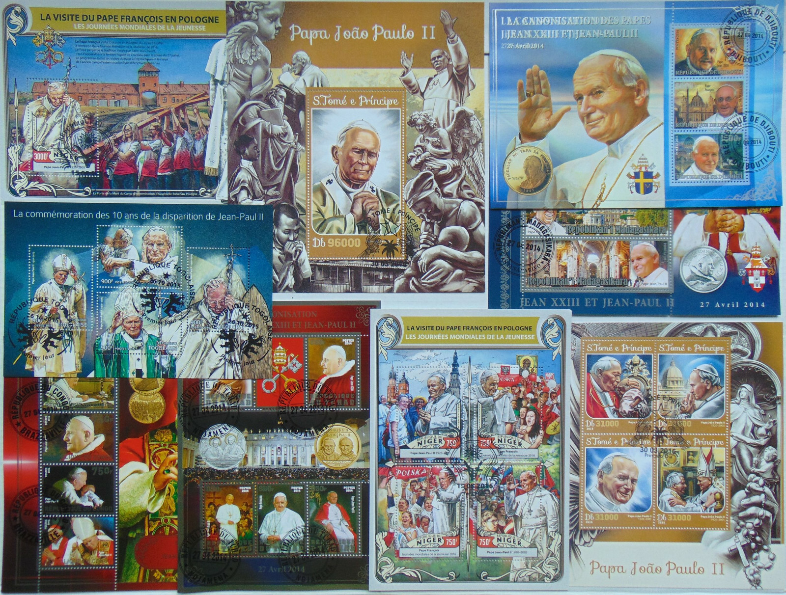 Pope John Paul II 100 diff mini & souv. sheets Composition Lot