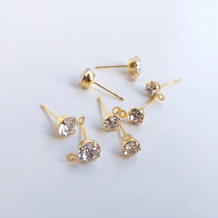 10pcs CZ Pave Round Stud Earrings,Cubic Zirconia Circle Earring With Loop