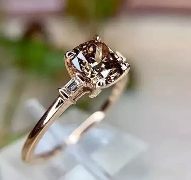 2Ct Cushion Cut Lab Created Chocolate Women Engagement Ring 14K Rose Gold Plated