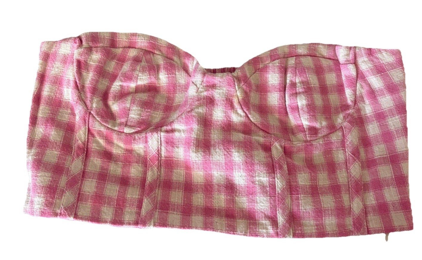 ZARA Gingham Corset Style Bustier Bandeau Crop Top Pink White Sz L Juniors/teens