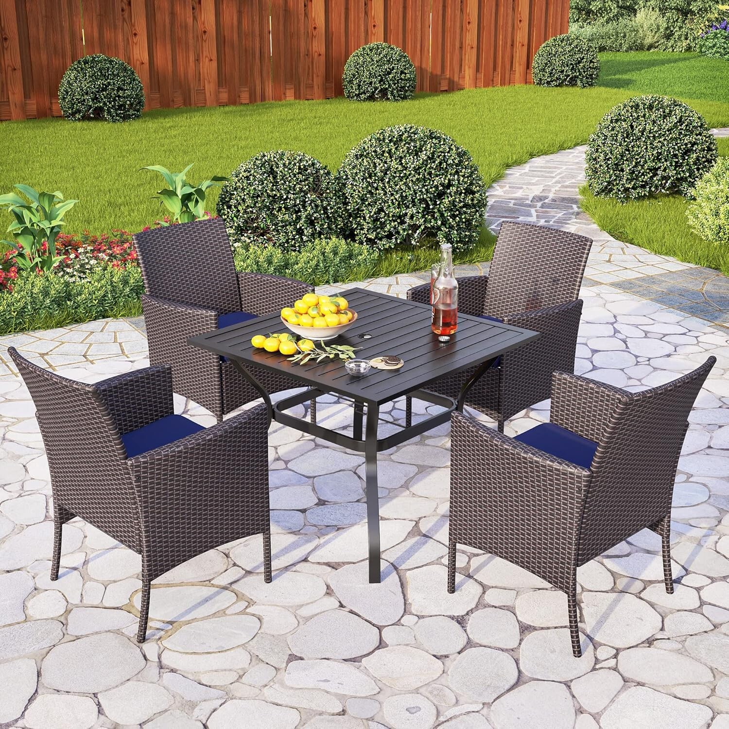 5 Pcs Outdoor Dining Set Patio Furniture Set Outdoor Table with 4 Rattan Chairs
