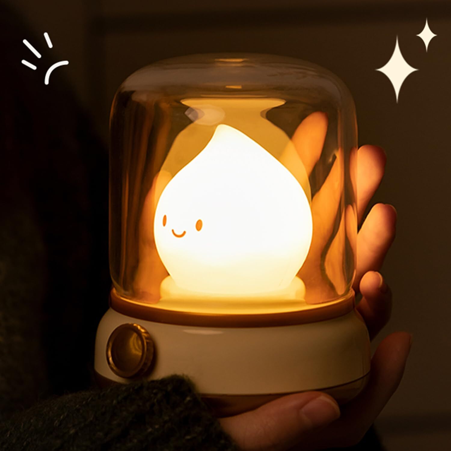 Chibi Flame Night Light Retro Amber Lamp with Dimming Feature for Camping Smo...