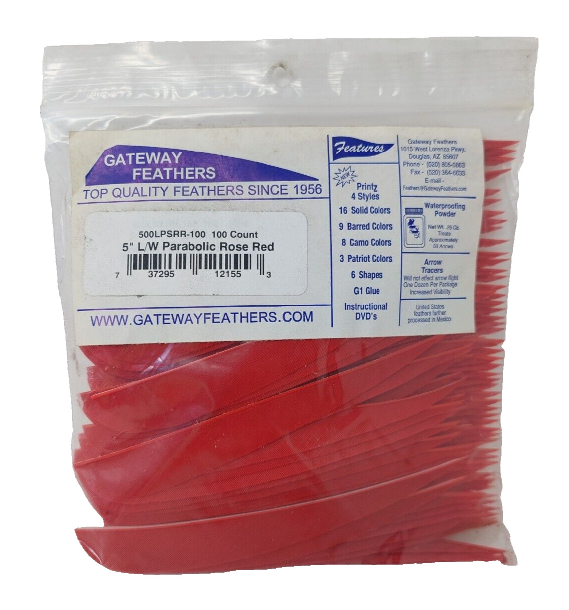 100 Pack Gateway Feathers 5" Left Wing: Parabolic Rose Red 500LPSRR-100