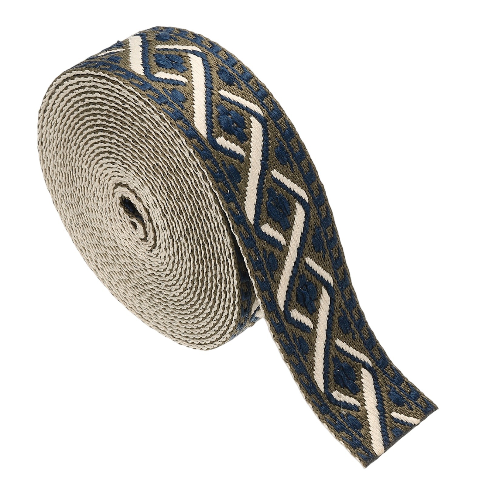 4.75Yards Cotton Webbing Strap 50mm Jacquard Webbing Strap, Army Green-Blue