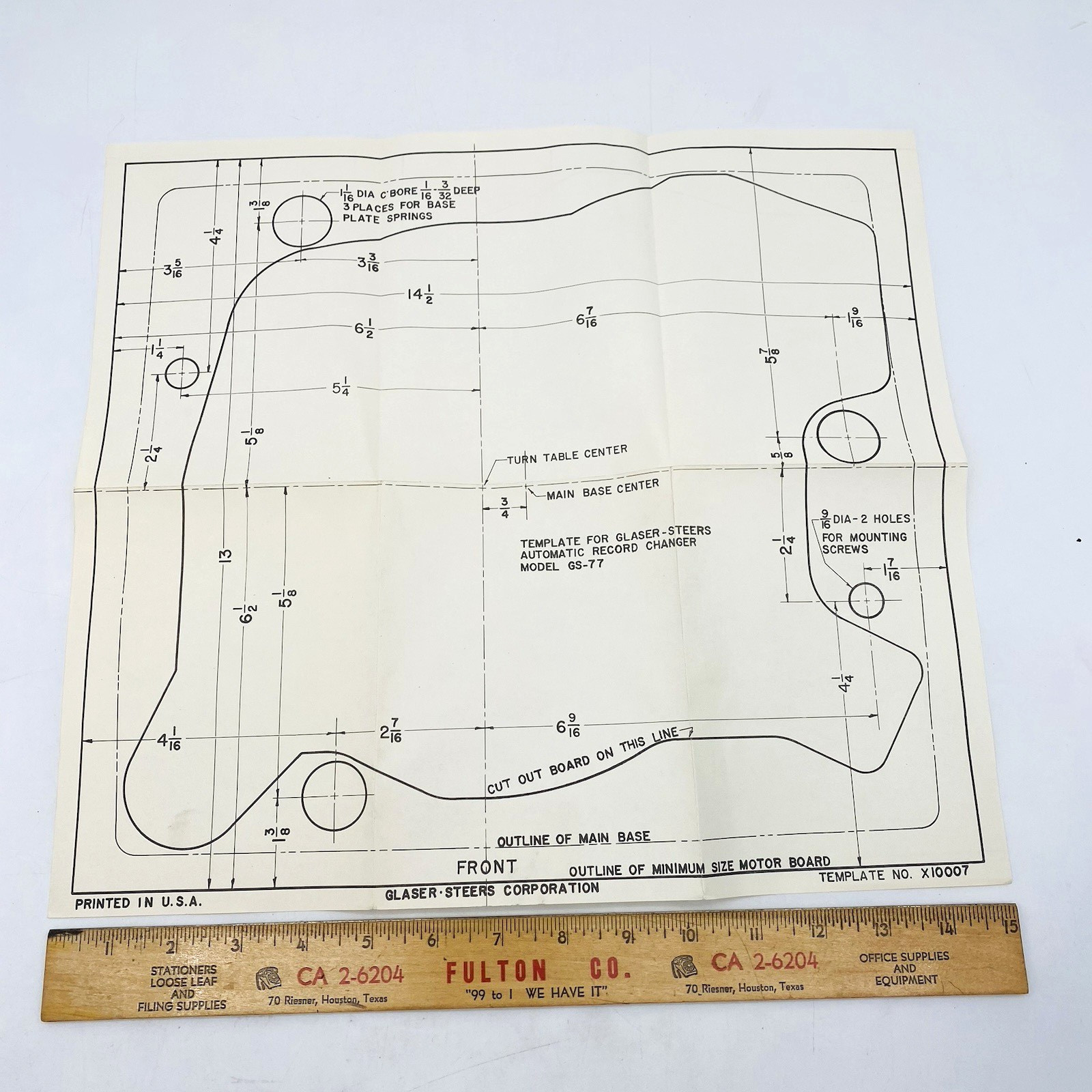 Glaser-Steers GS-77 Record Changer Installation Operation Manual + Template
