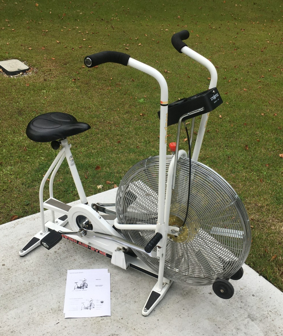 **Vintage MCM WHITE SCHWINN AIRDYNE Dual Action EXCERCISE BIKE w/SPEEDO & MANUAL