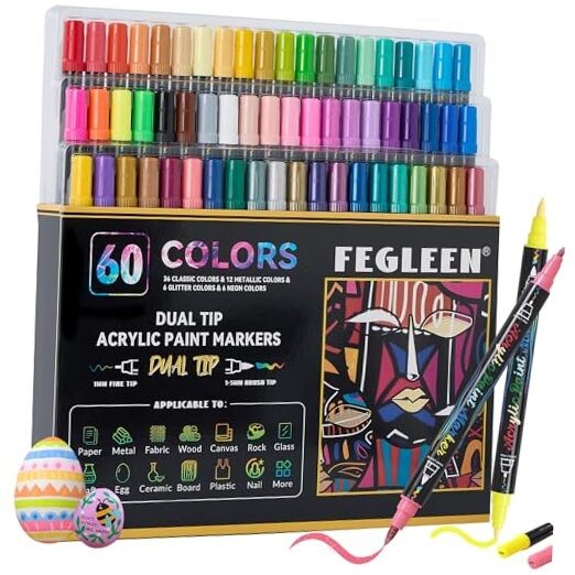 Acrylic Paint Markers,Dual Tip Acrylic paint Pens Contain 12 Metallic 60 Colors