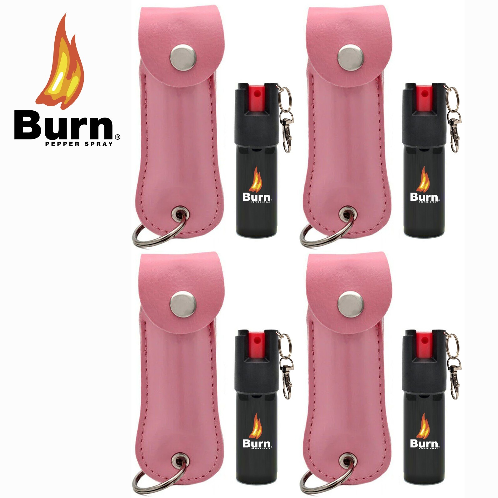 4 Pack BURN Pepper Spray 1/2oz Self Defense Keychain in Pink Holster Case