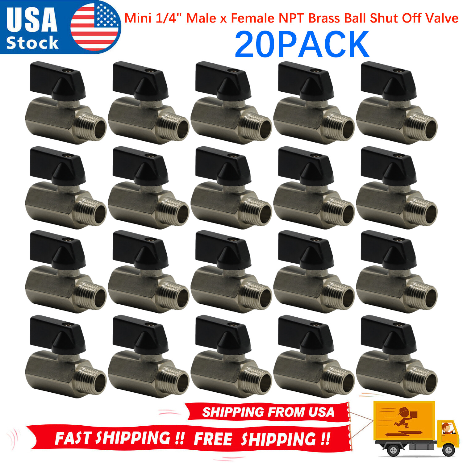 20 pk Mini 1/4" Male x Female NPT Brass Ball Shut Off Valve Water Air Fluid WOG