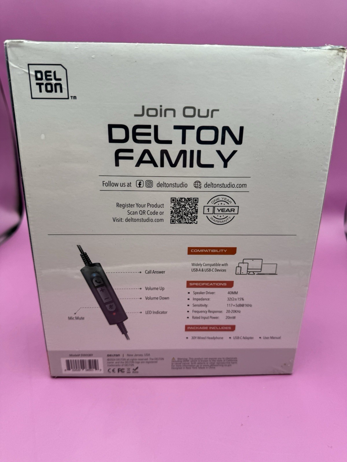 Delton 30Y MS Teams On-Ear Mono Computer Headset, USB Type-A & Type-C, Black