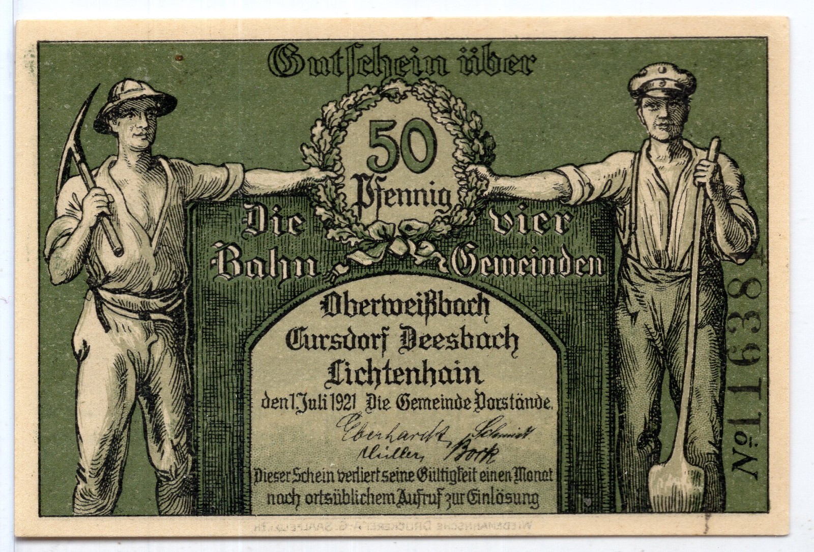 1921 Germany Oberweißbach Notgeld 50 Pfennig Note (NG106)