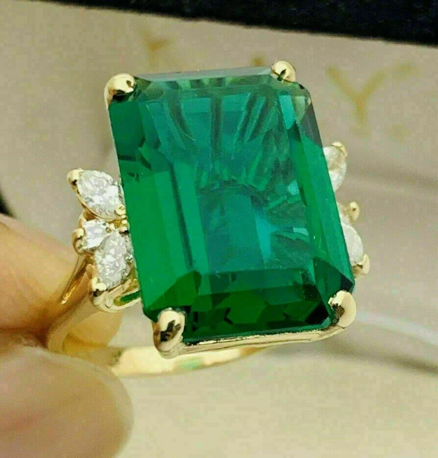 5 Ct Emerald Cut Lab-Created Green Emerald Solitaire Ring 14K Yellow Gold Finish