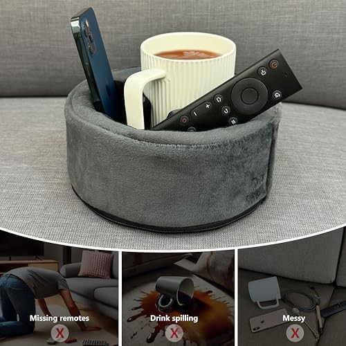 Couch Cup Holder Pillow, Sofa and Bed Organizer Caddy for Drinks, Gray