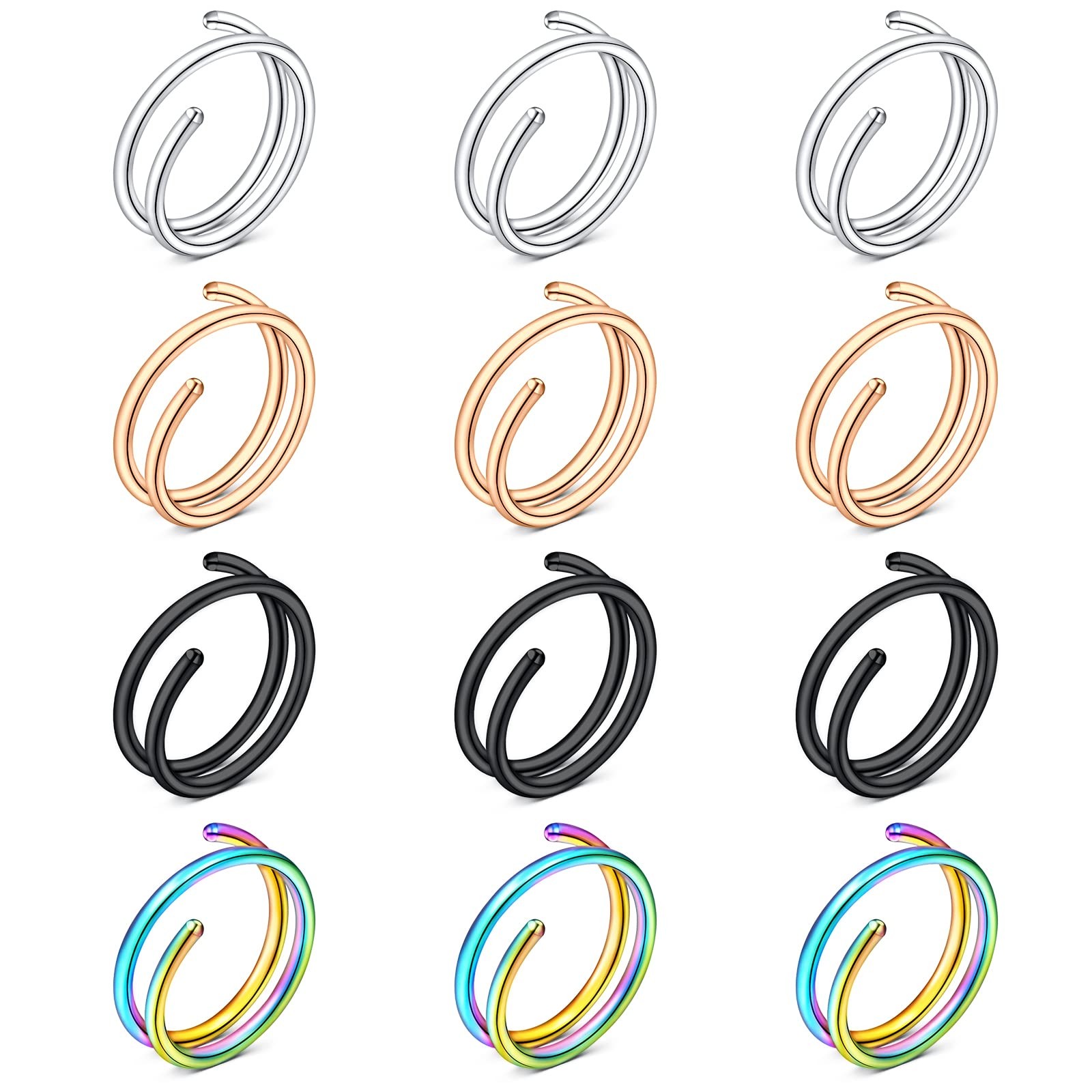 FECTAS Nose Rings Hoop Double Circle Ring Surgical Steel Silver,Rainbow