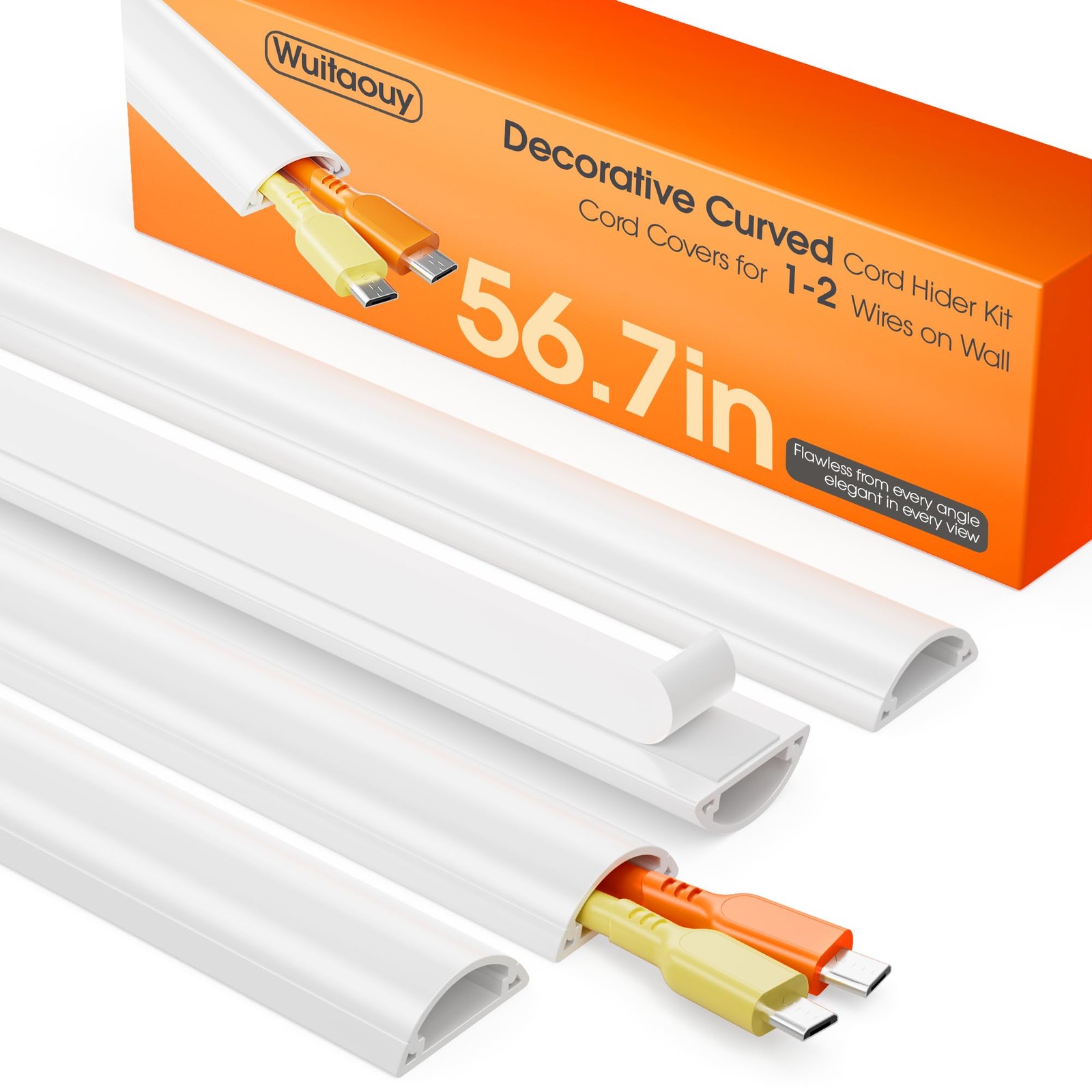 TV Cord Hider Wall, 56.7in Covers L x 1.18in W x 0.43in H, White