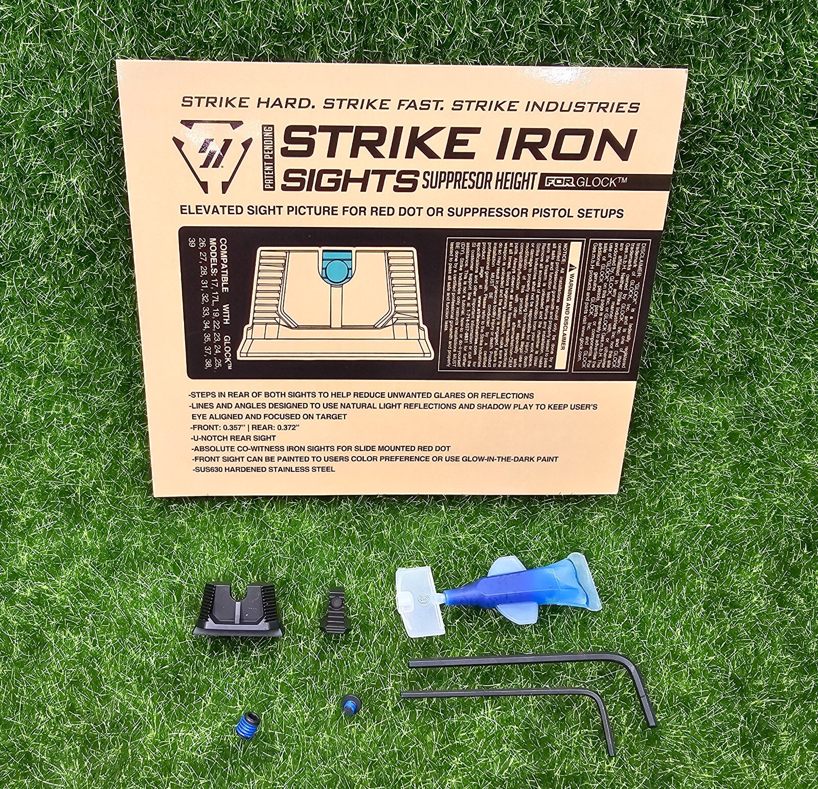 Strike Industries Stainless Steel Co-Witness Height Front &Rear Sights for Glock