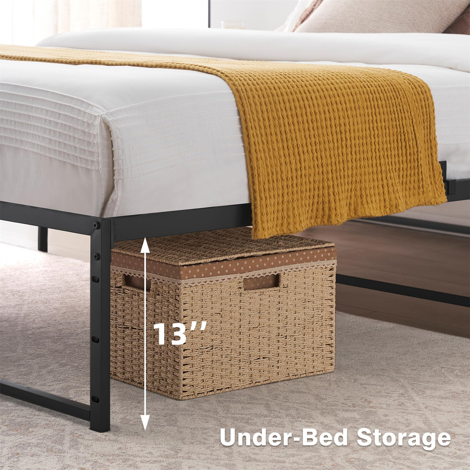 Full Size Bed Frame Platform 14 inch No Box Spring Needed 3 in 1 Steel Suppo