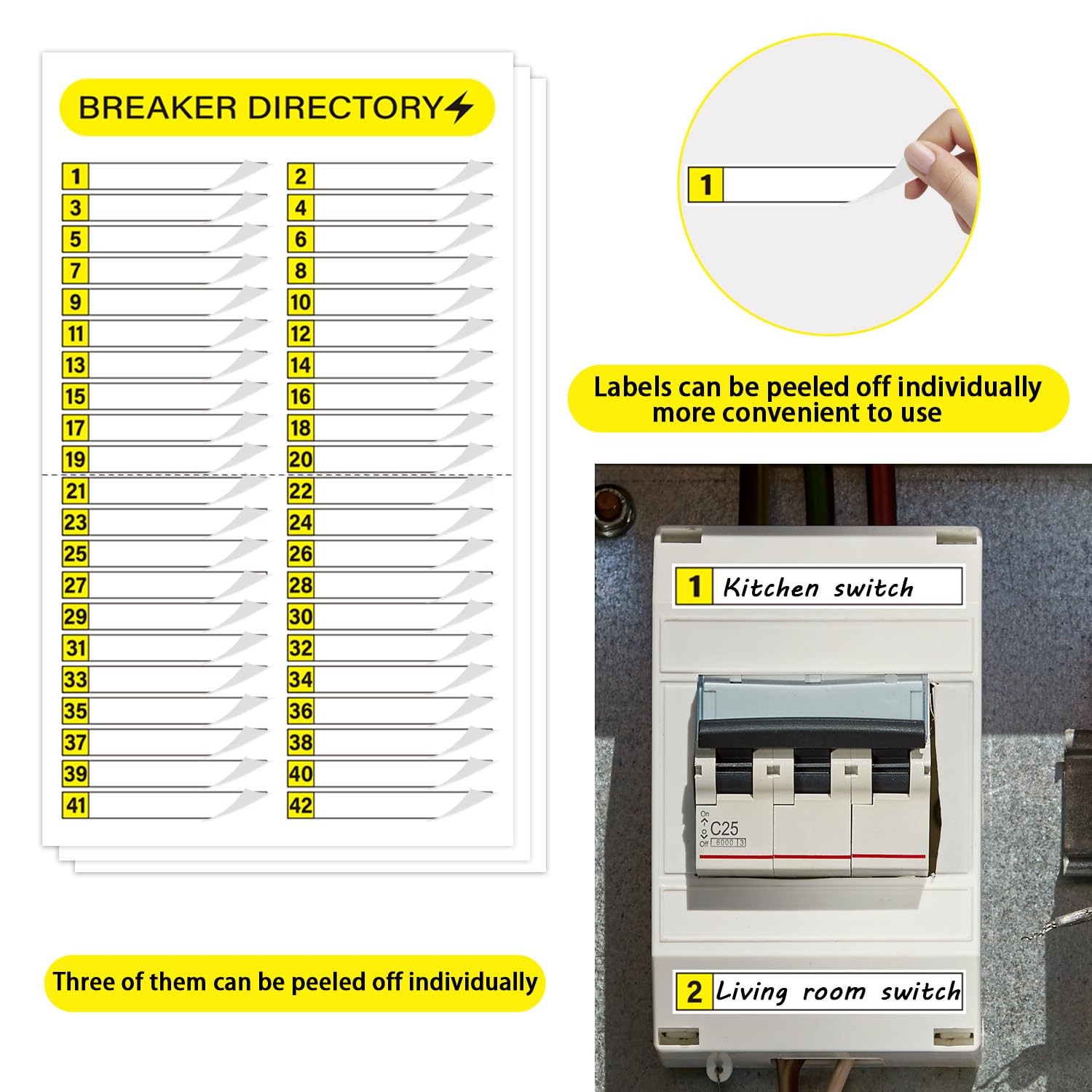 16 Sheets Breaker Panel Labels, Electrical Box Sticker Numbers Breaker Panel Lab