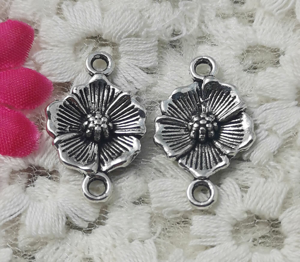 Free Ship 54 pcs Antique silver flowers connectors 25x15mm H-5105