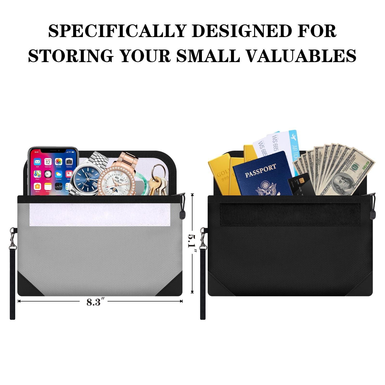 Small Money Bag 2 Pack (8.3“ × 5.1”)，Zippered Fireproof Waterproof Document B...