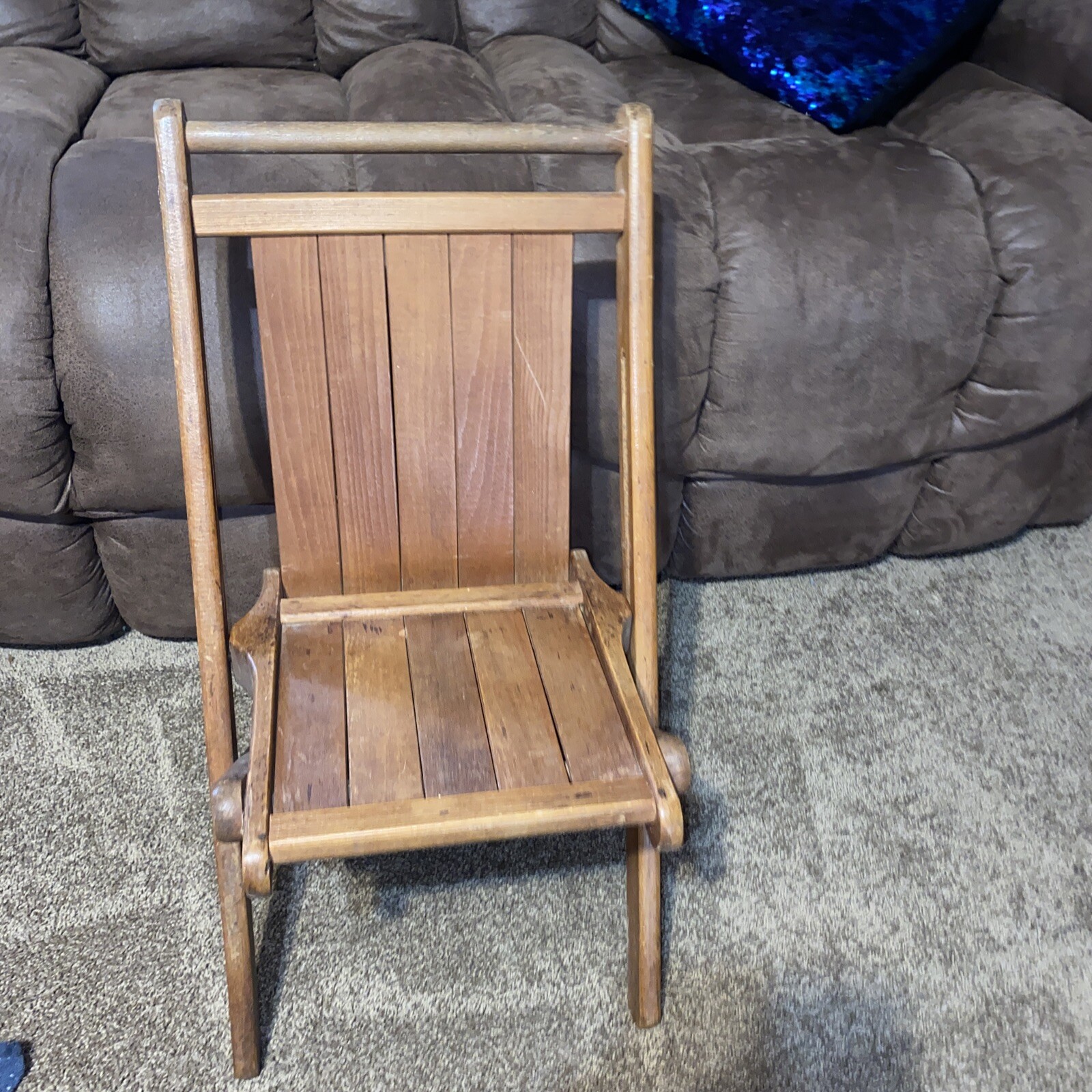 Vintage Slatted Wooden Children’s Folding Chairs Small Kids Peerless Furniture