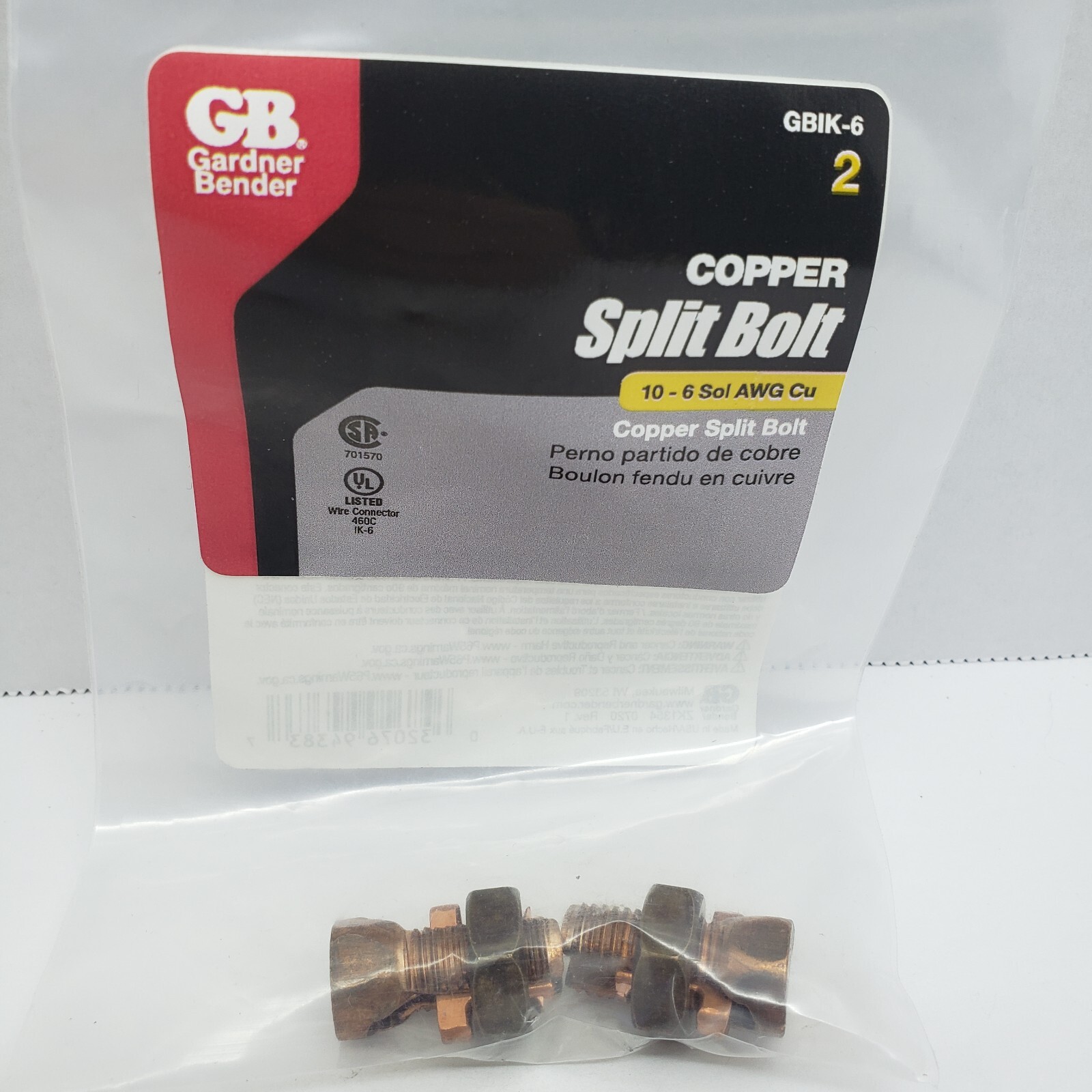 Gardner Bender Crimp Connectors Split Bolt Copper 10-6 AWG 2 pcs. #GBIK-6