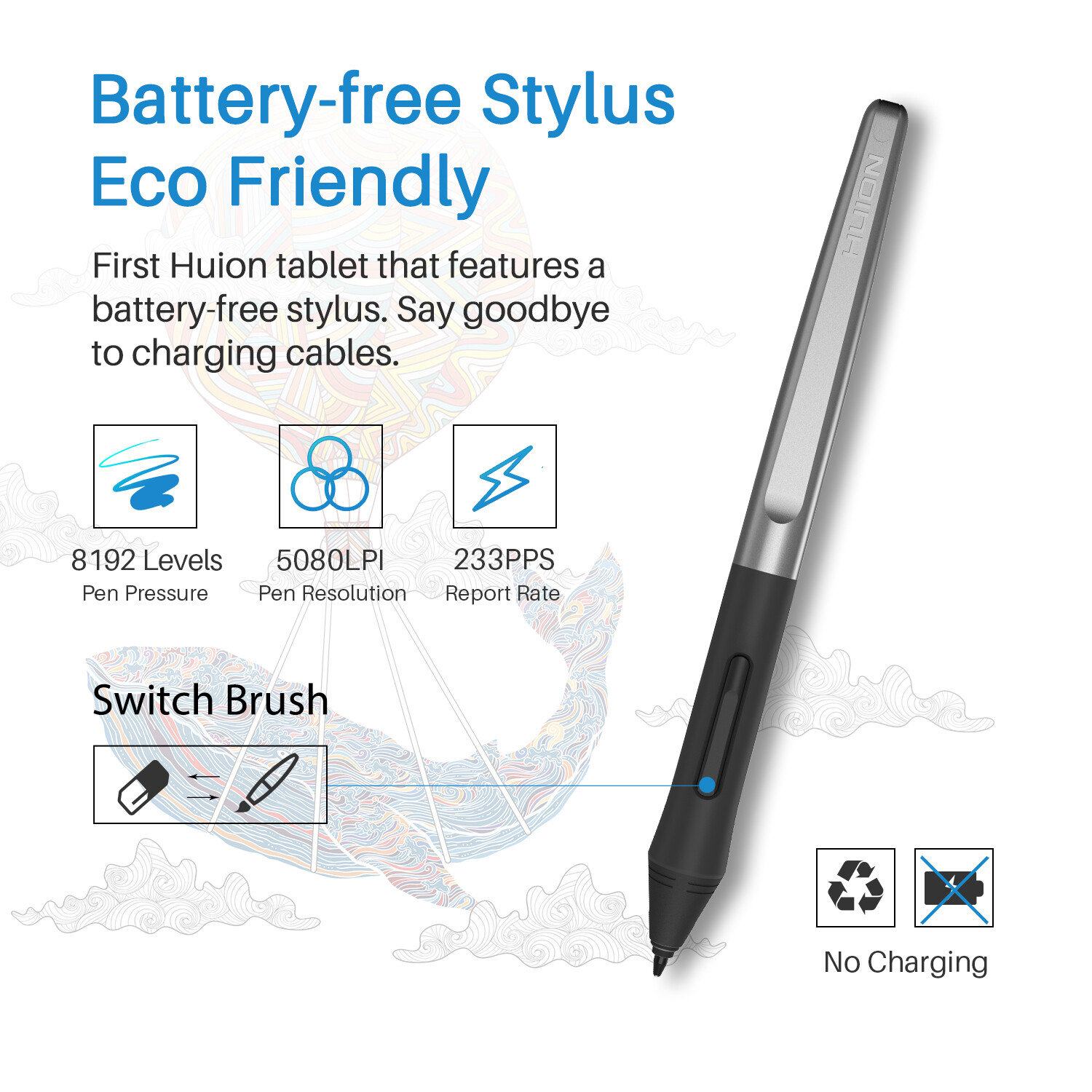 Huion H950P Graphics Drawing Tablet OTG Support Tilt Certified Refurbished