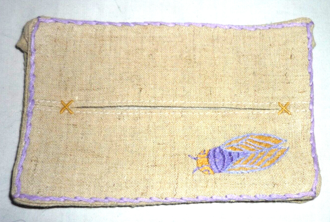 Fabric Tissue Purse Holder with embroidered Cicada