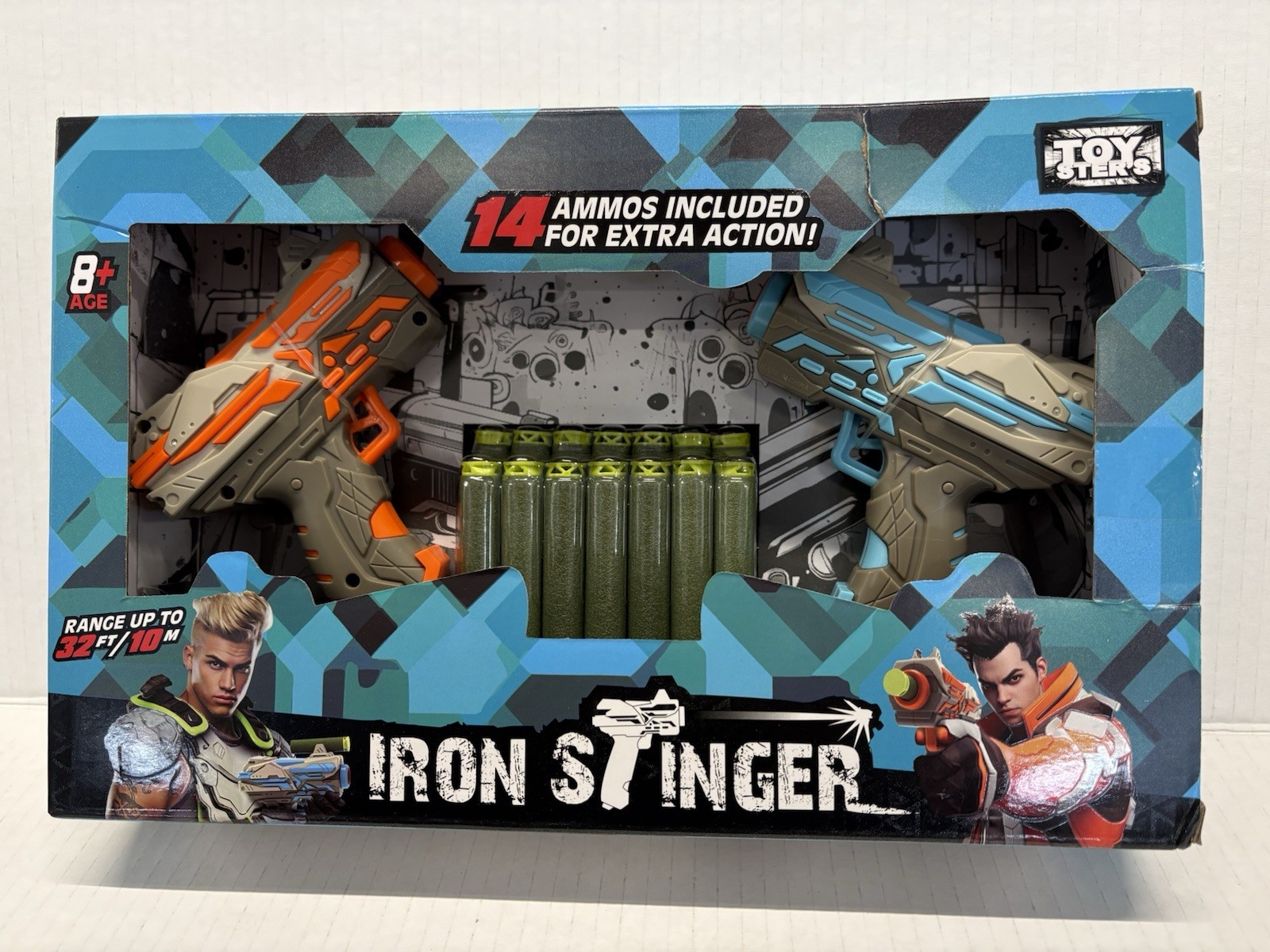 NIB Toysters Iron Stinger Toy Dart Guns Set of 2 14 Ammo 32ft Range