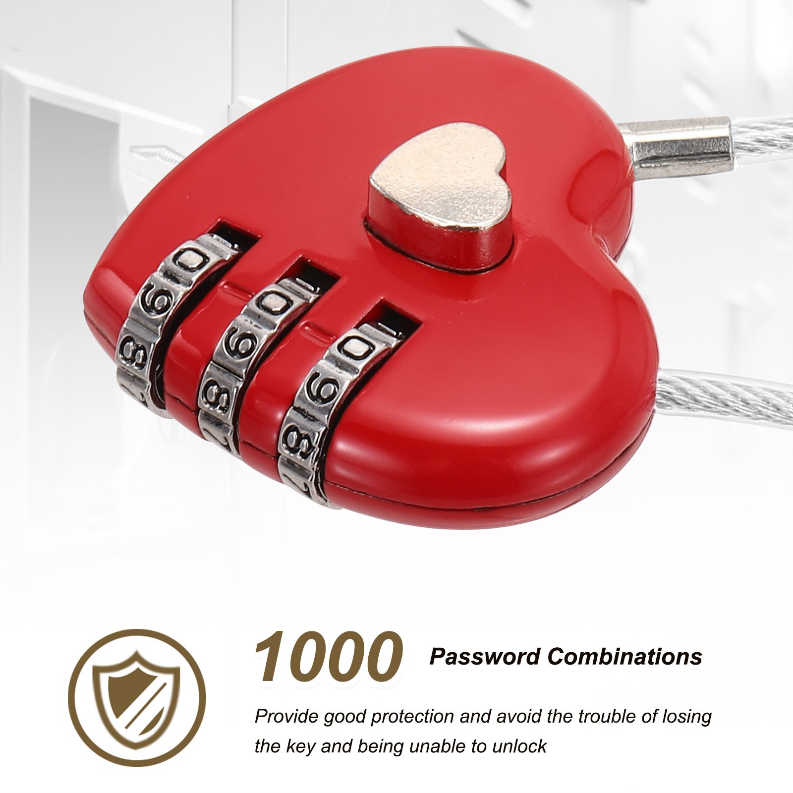 2-Pack Combination Padlock, 3 Digit Heart Shaped Cable Luggage Lock [Red]