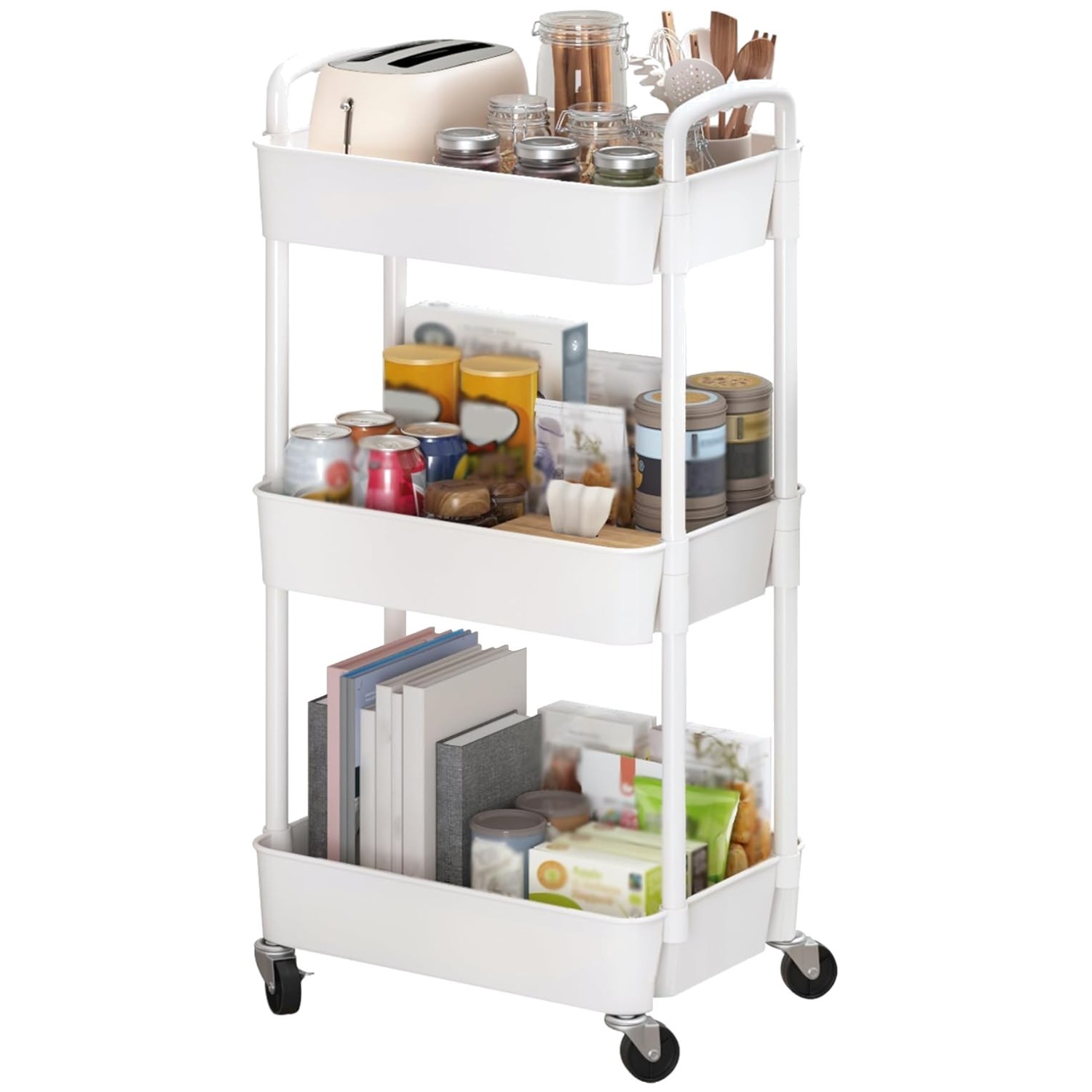 White 3-Tier Rolling Utility Cart - Easy Assembly