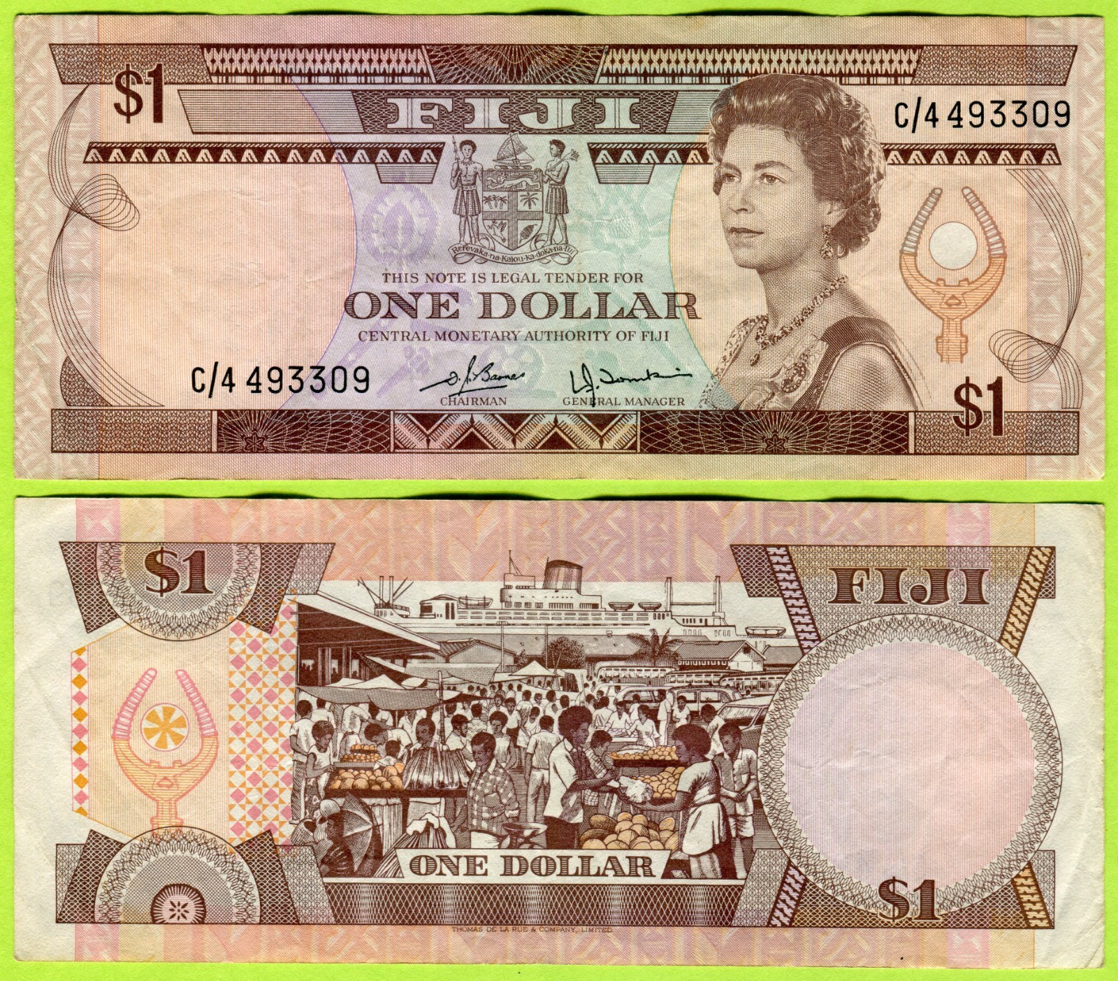 Fiji 1 Dollar ND(1980) P76 Used/VF+ #493309