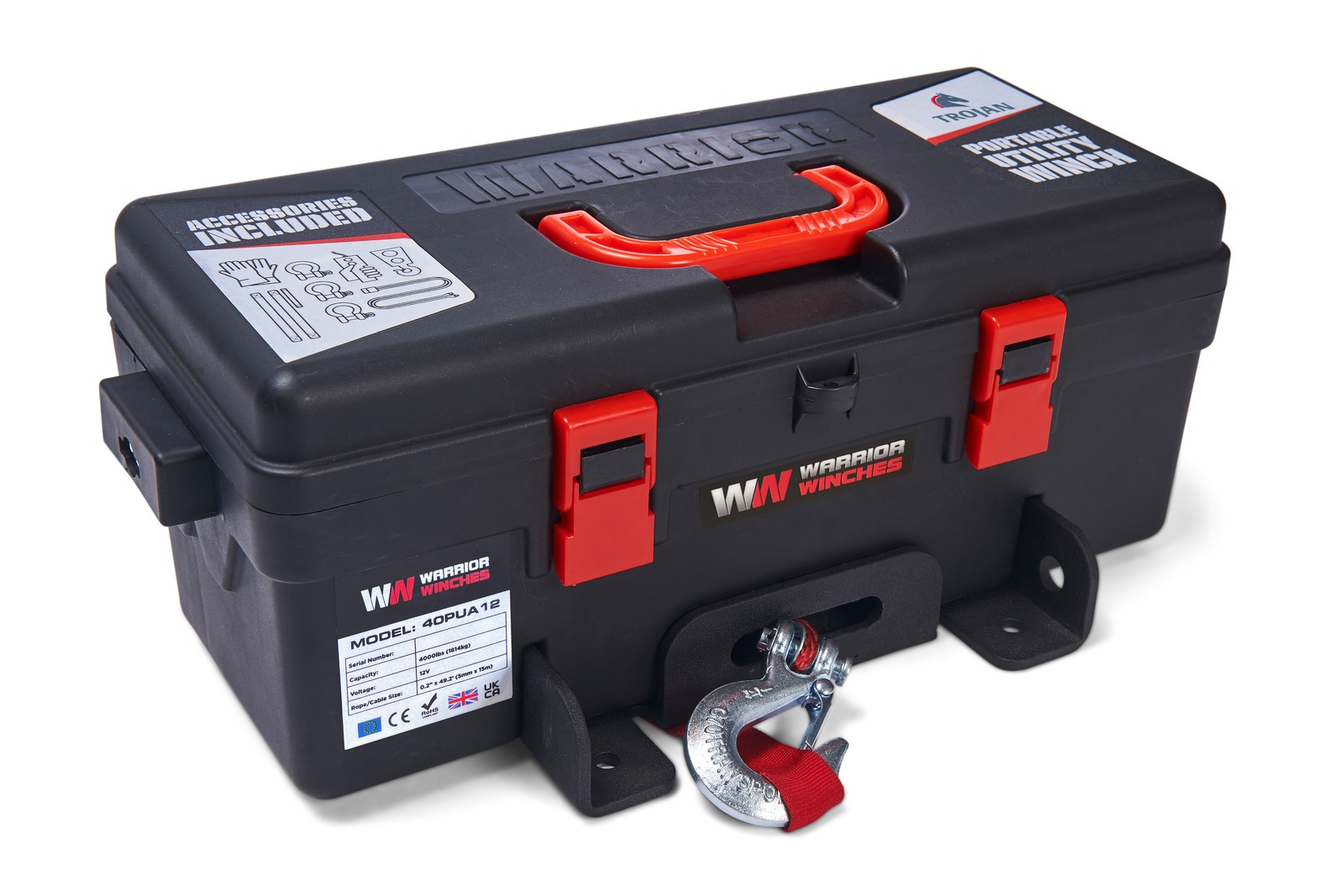 Warrior Winches 40PUA12-CAD Trojan 4K 12v Portable Utility Synthetic Rope Winch