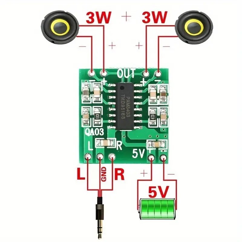 5pcs PAM8403 Mini 2 Channel Stereo 3W Class D Audio Power Amplifier Module Board