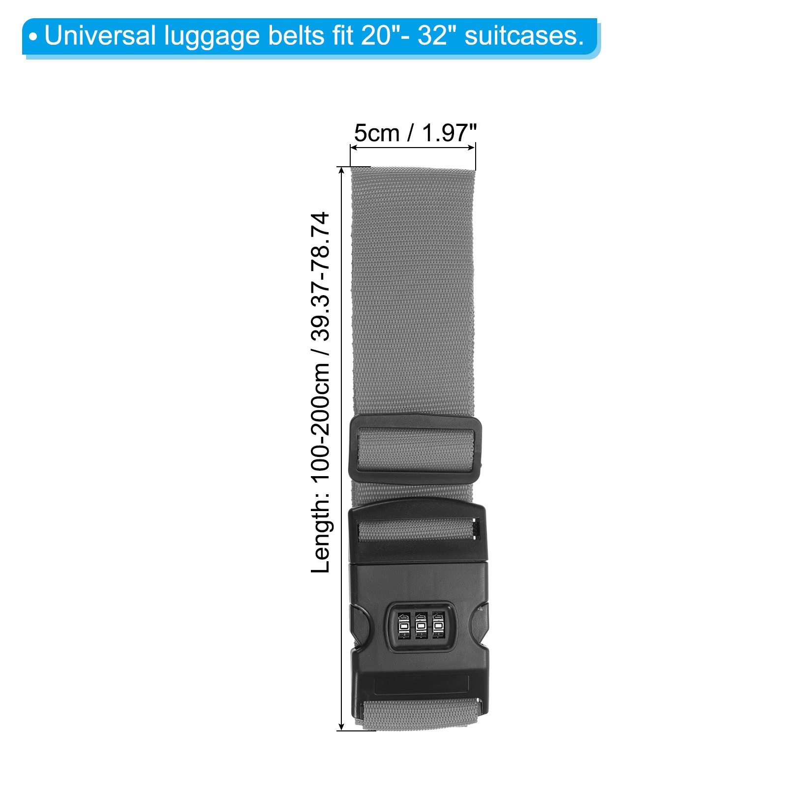 Luggage Straps with Combination Lock TSA Approved Gray