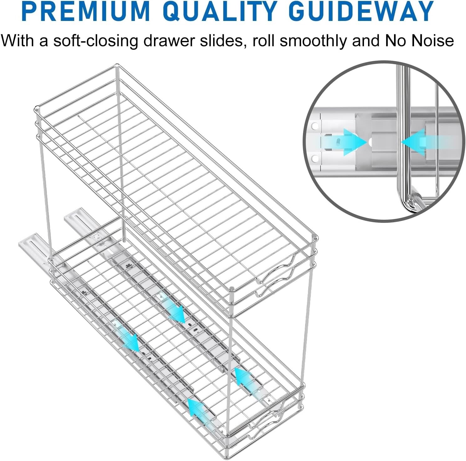 2 Tier Kitchen Cabinet Pull Out Shelf and Drawer Organizer Slide Out