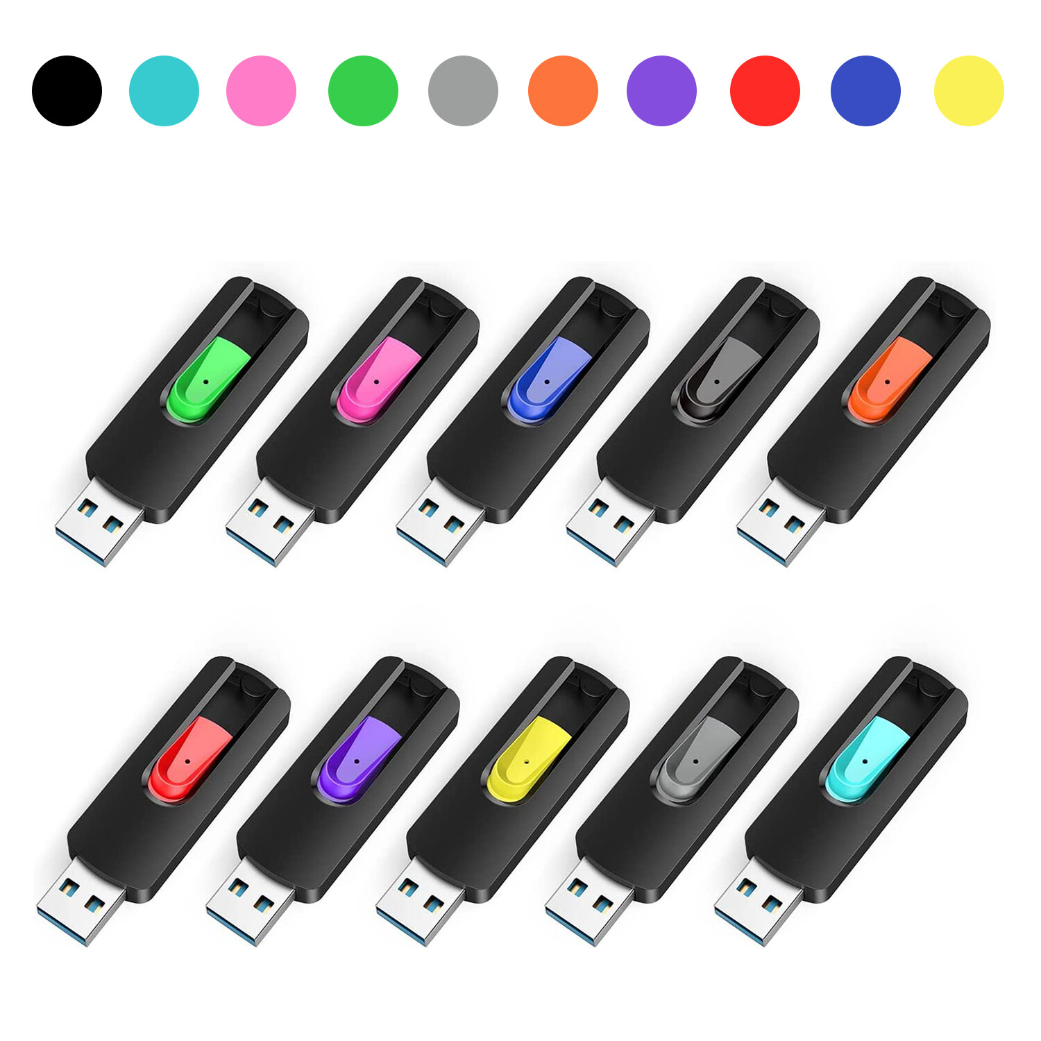 Kootion USB 2.0 16GB 10PCS Retractable Style Flash Drive Memory Stick Multicolor