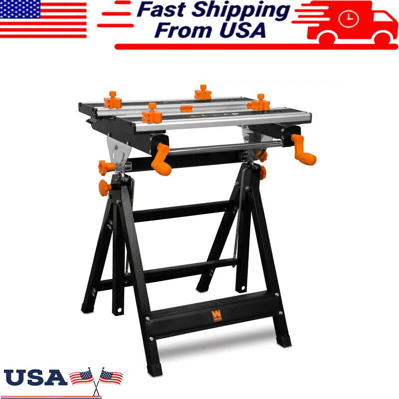 24-In Work Bench Workbench Adjustable Height Steel Heavy Duty 8 Sliding Clamps