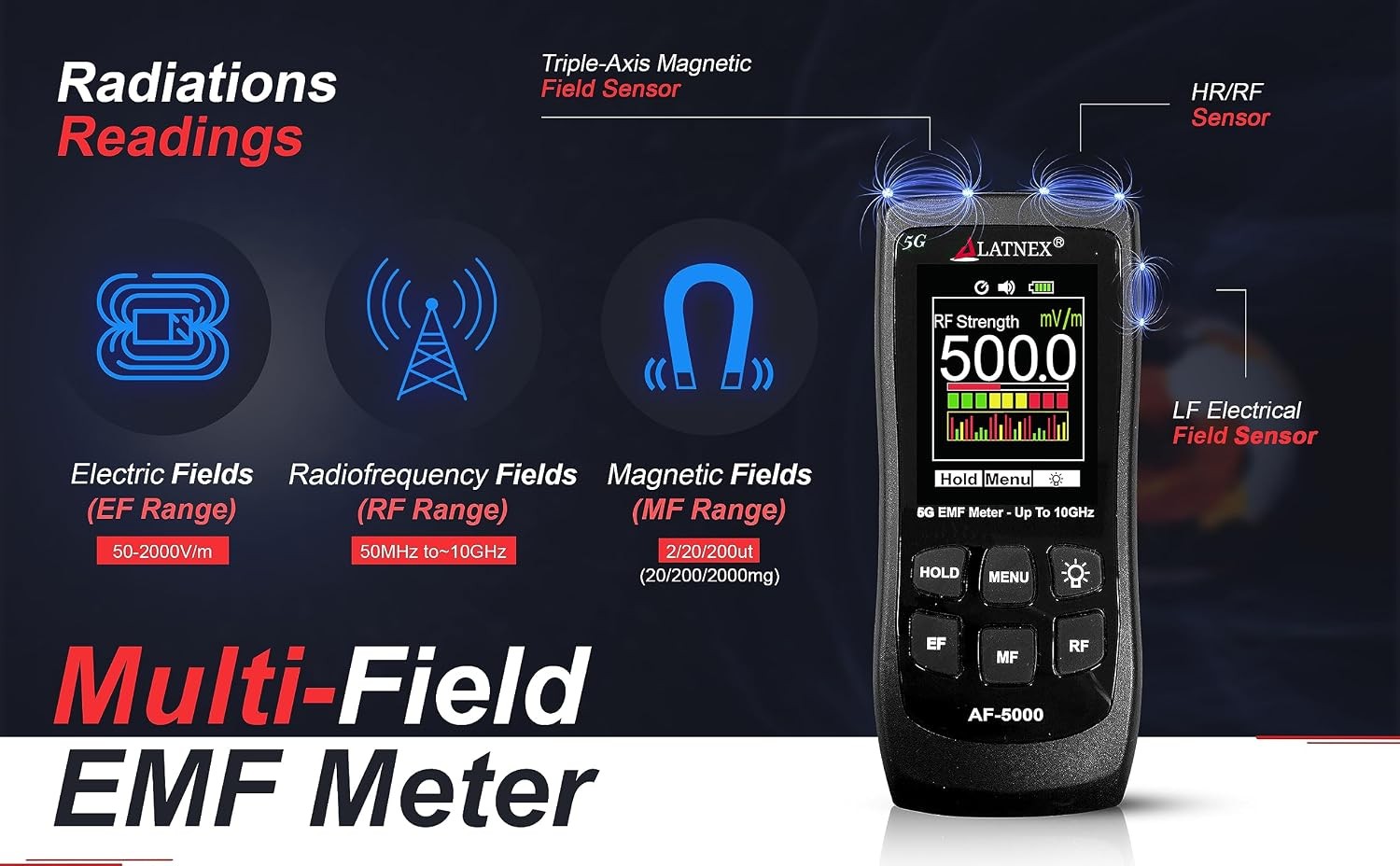 5G EMF Meter RF Detector LATNEX AF-5000 3 Axis