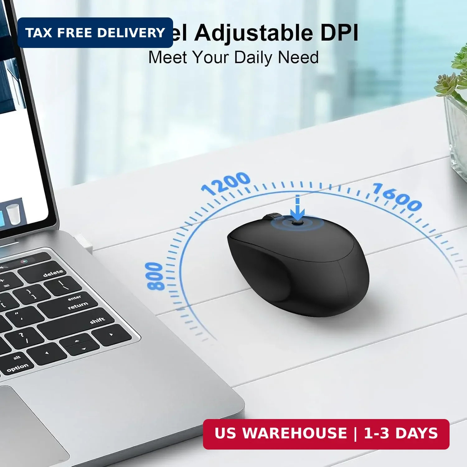 Wireless Mouse,2.4G Quiet Computer Mouse with USB Receiver, 800/1200/1600 DPI,4