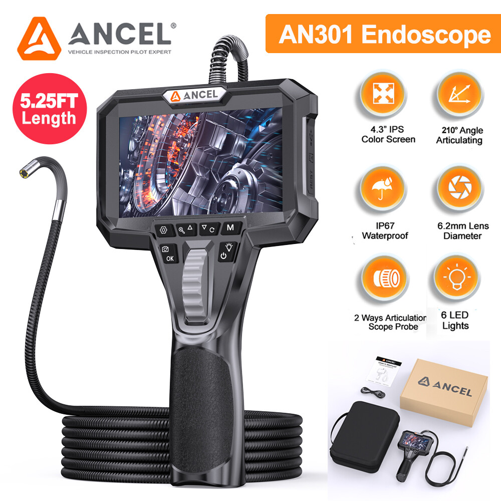 ANCEL AN301 Dual Endoscope Camera Borescope 6 2MM Two-way 210 Articulation Tool