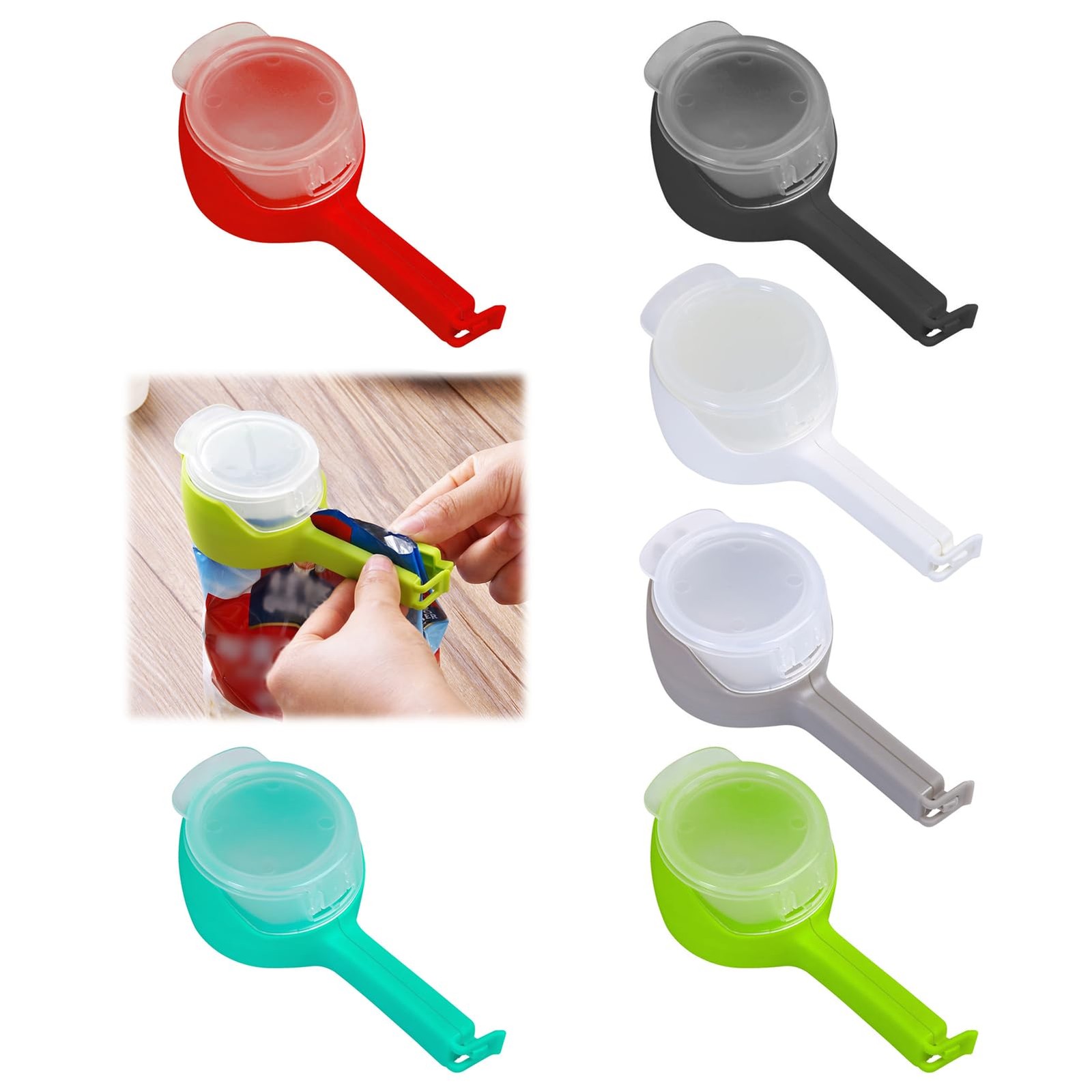 6 Pcs Bag Clip With Pour Spout,Reusable Plastic Cap Sealer Clips