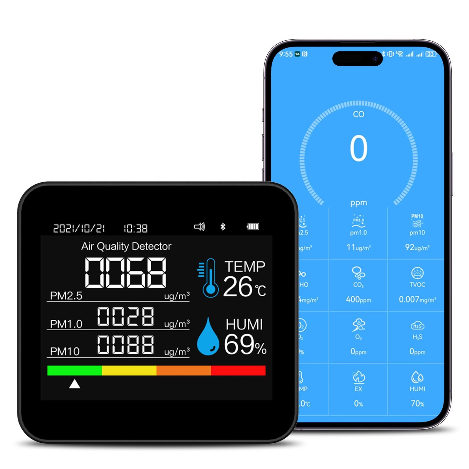 9-in-1 Indoor Air Quality Monitor: Detects PM2.5, PM1.0, PM10, CO2, CO, TVOC,...