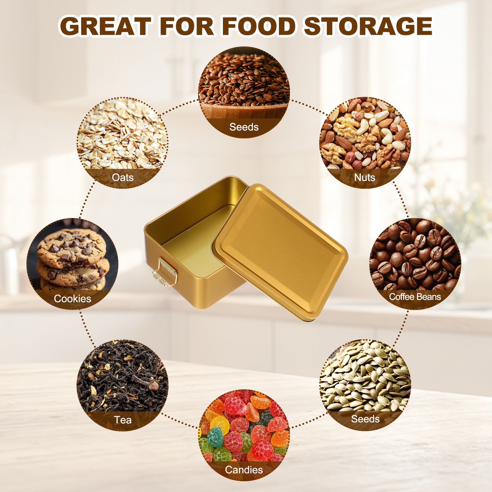 2Pcs Metal Rectangular Tinplate Tin Box with Buckle Gold