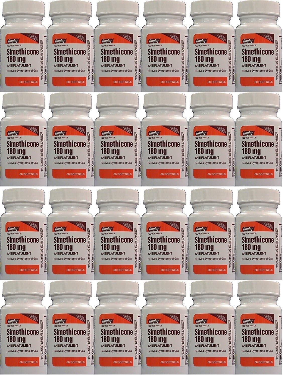Rugby Simethicone Gas Relief 180mg 60ct - 24 Pack - Expiration Date 08-2027