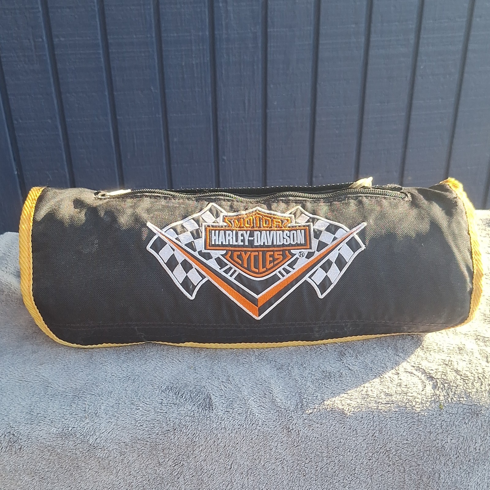 Harley-Davidson Horse Blanket Black and Orange Racing Flag Design Orange Trim